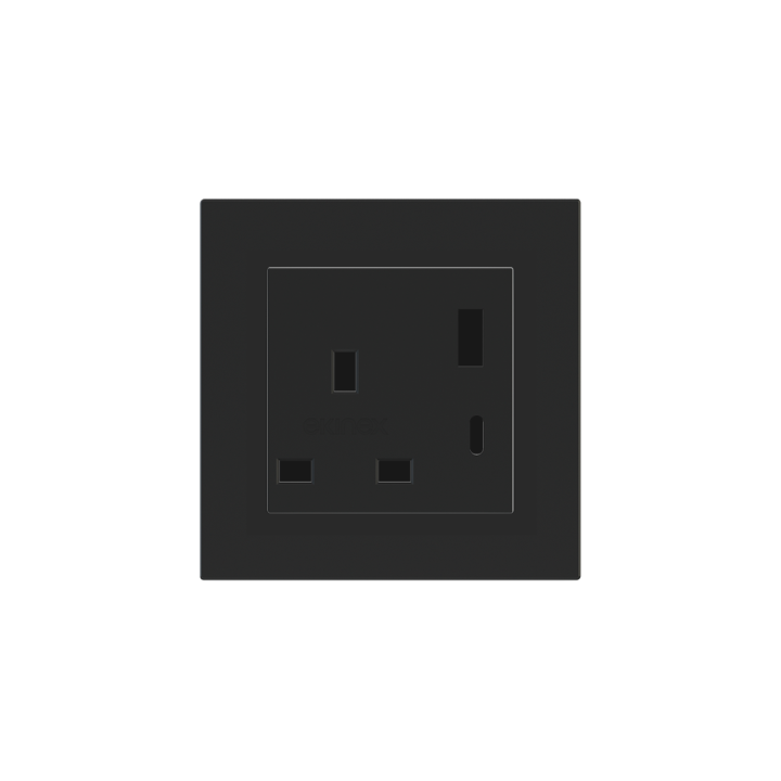 2 USB port (Type A+TypeC) painted Square Cover UK socket (55x55) Fenix NTM Black Ingo