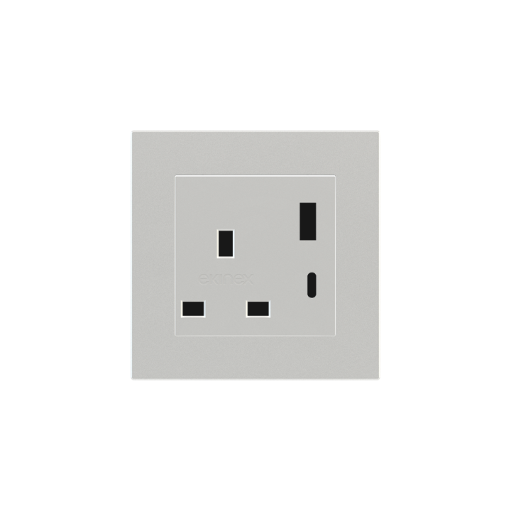 2 USB port (Type A+TypeC) painted Square Cover UK socket (55x55) Silver Plastic