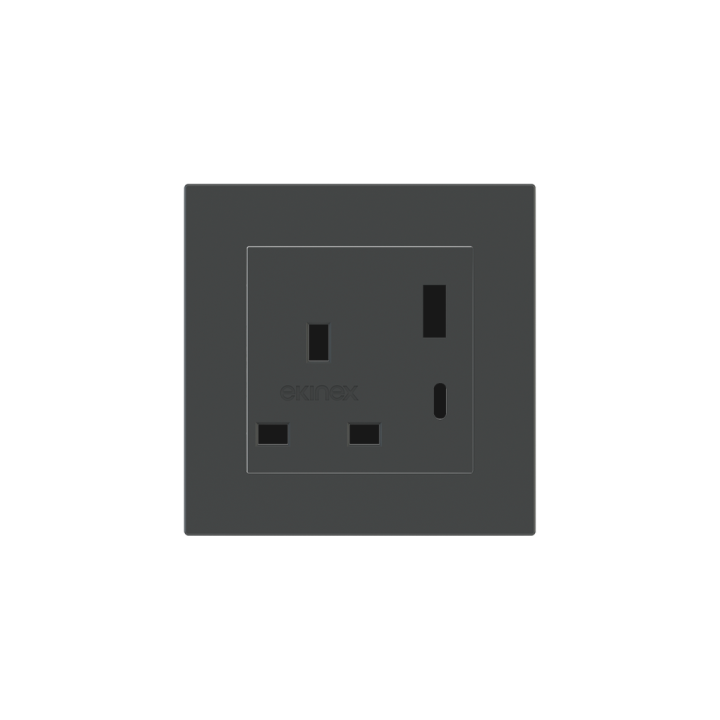 2 USB port (Type A+TypeC) painted Square Cover UK socket (55x55) Fenix NTM Grey Bromine