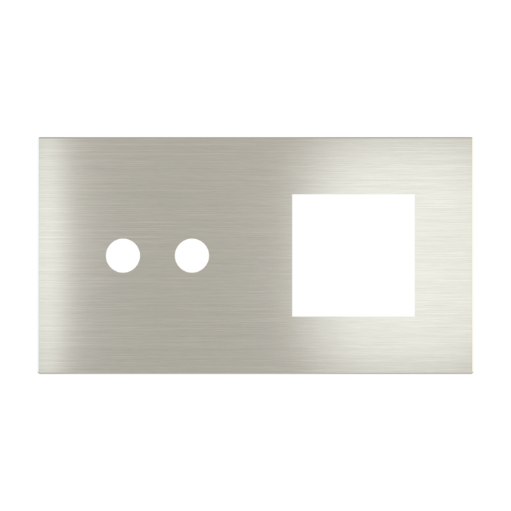 Magnetic plate 2-fold for 2-rocker push button + (45x45 mm window) Proxima series Metal Steel Brushed