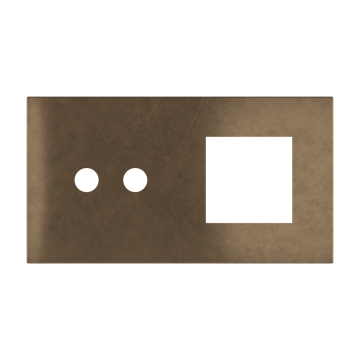 Magnetic plate 2-fold for 2-rocker push button + (45x45 mm window) Proxima series Metal Bronze Corked