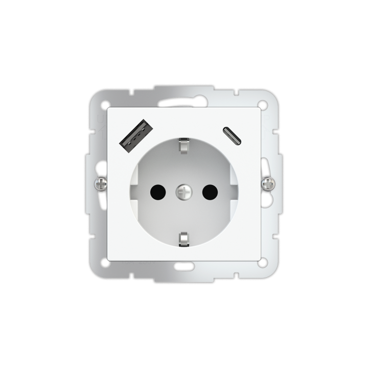 Power socket Schuko version (German standard), USB A-C, 55x55 mm