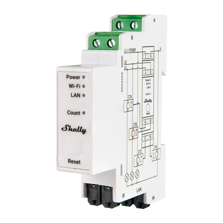 Shelly PRO 3EM Matter 120A 3-Phase WiFi/Bluetooth/Matter Electricity Meter