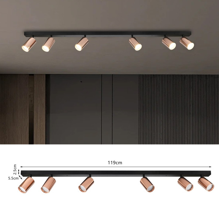 Immax PUNTO-6 Ceiling Wall Lamp Linear 6 Heads GU10 119cm Copper