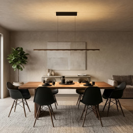 Immax NEO-MADEIRA Linear Walnut Wood LED Pendant Light 157 cm, 37 W, 3000 K, Dimmable with Sensor