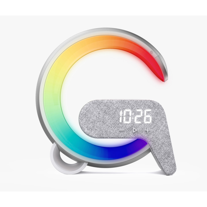 Immax 08987L LED relaxation lamp FLAMINGO with Qi charging, alarm clock, RGB, USB output, silver