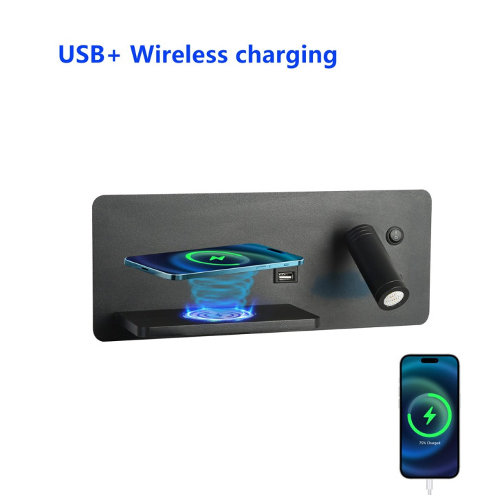Immax LED Be PREPARE 4in1 Spot Light with QI Charging and USB, Black Left