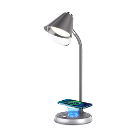 Immax 08972L FINCH LED Table Lamp with Qi Charging, Grey + Silver Elements