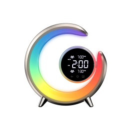 Immax 08981L PEACOCK LED Bedside Lamp with Alarm Clock, RGB Light and USB Port, Gold