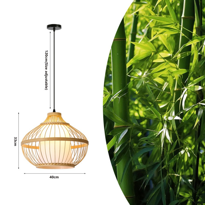 Immax 08256L BOHO PINCHOS Design Pendant Luminaire, D40, E27, Bamboo Wood