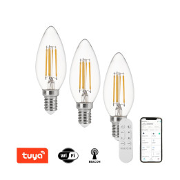 Immax NEO LED Smart Filament Bulb Set 3xE14 C37 4W CCT 470lm Dimmable WiFi + Remote Control 07807CDO