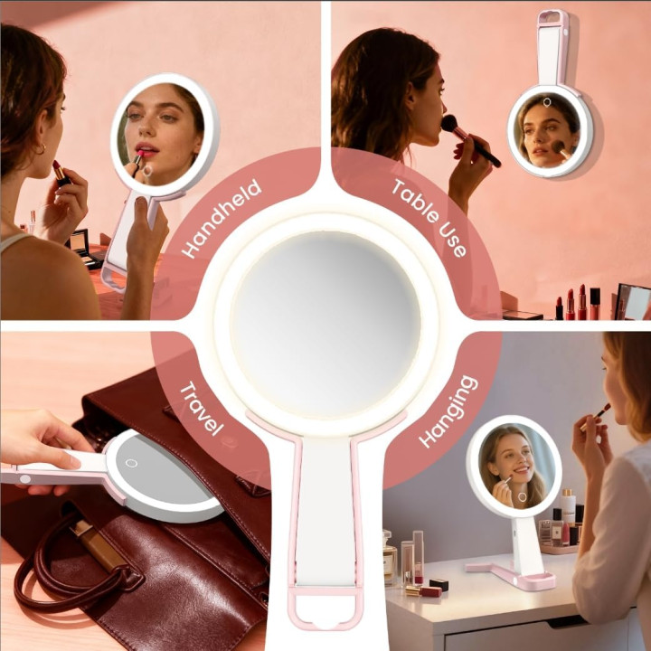 Immax 09102L SWEET Makeup LED Cosmetic Mirror, Double-Sided, 10x Magnification, CCT, Pink