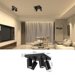 Immax PUNTO-4S Ceiling Wall Spotlight Square 4 Heads GU10 Black