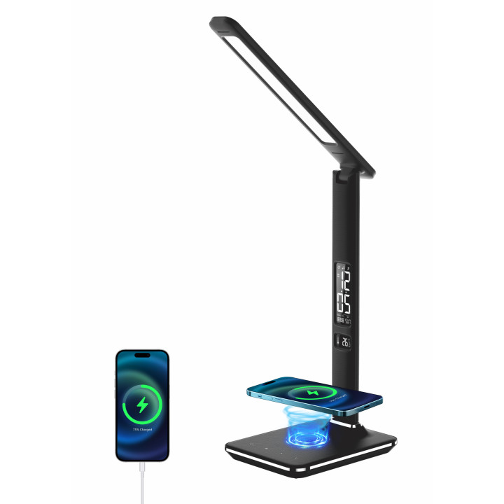 Immax 08965L KINGFISHER Qi Black LED Table Lamp with Qi and USB Wireless Charging