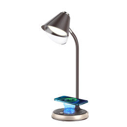 Immax FINCH LED table lamp with Qi charging brown + gold elements 08971L