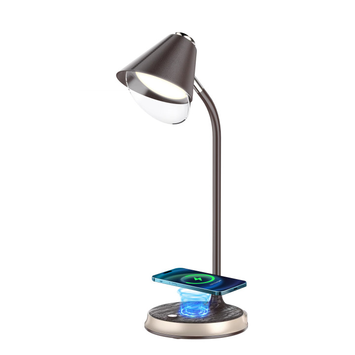 Immax FINCH LED table lamp with Qi charging brown + gold elements 08971L