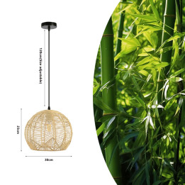 Immax 08258L BOHO PELO Design Pendant Luminaire, D30cm, E27, Rattan, Black