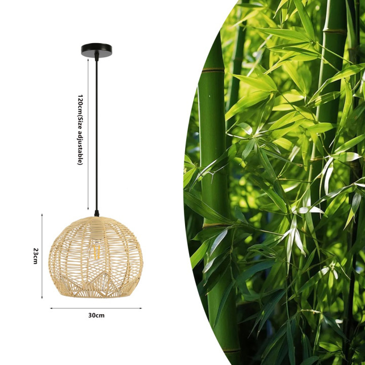 Immax 08258L BOHO PELO Design Pendant Luminaire, D30cm, E27, Rattan, Black