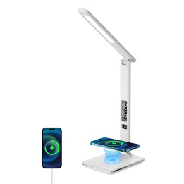 Immax 08966L KINGFISHER Qi White LED Table Lamp with Qi and USB Wireless Charging