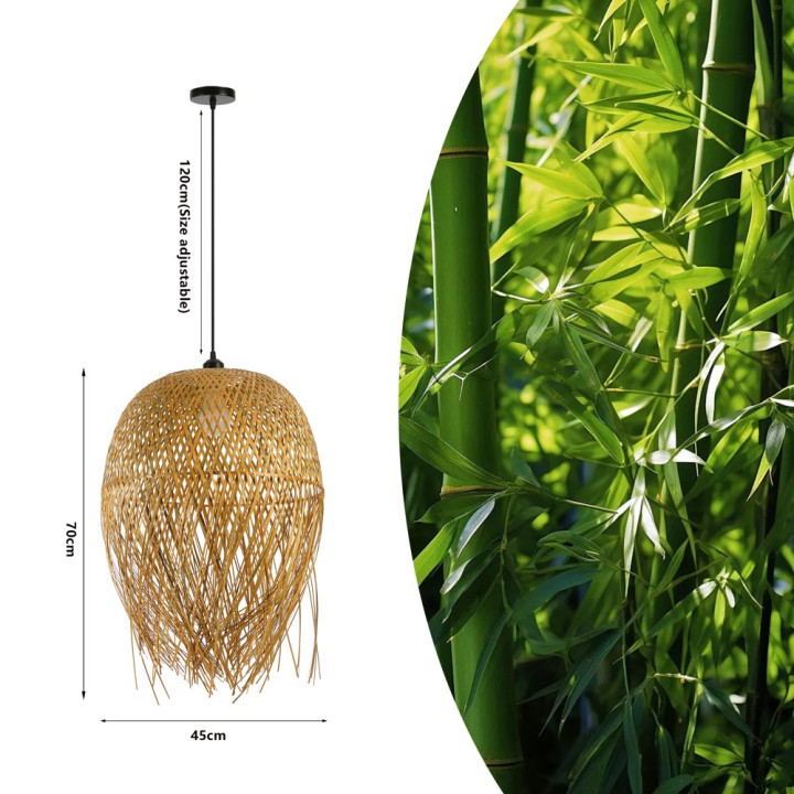 Immax BOHO HILO Design Pendant Luminaire, L45cm, E27, Bamboo, Black