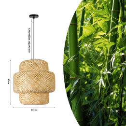 Immax 08268L BOHO HILO Design Pendant Luminaire, D50cm, E27, Bamboo, Black