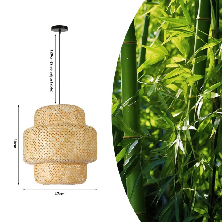Immax 08268L BOHO HILO Design Pendant Luminaire, D50cm, E27, Bamboo, Black