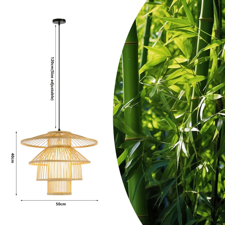 Immax 08255L BOHO PINCHOS Design Pendant Luminaire, D50cm, E27, Bamboo Wood
