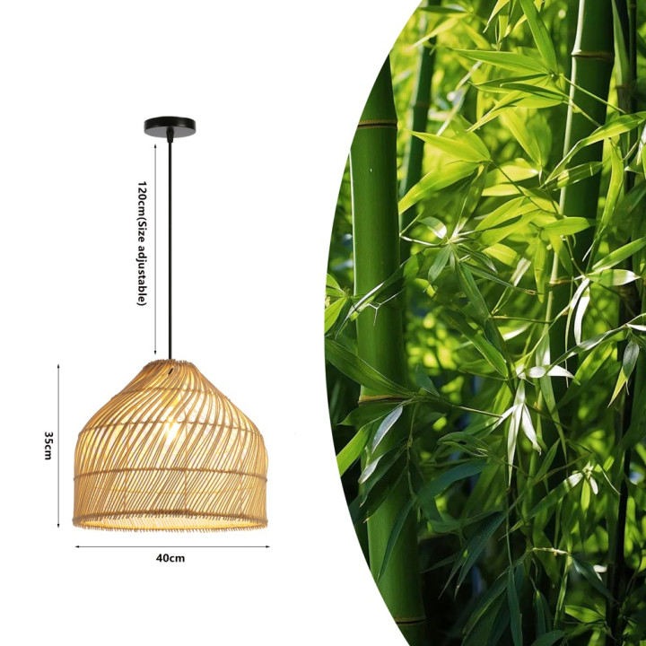 Immax 08264L BOHO PELO Design Pendant Luminaire, 35x40cm, E27, Natural Rattan