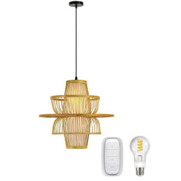 Immax 08254-S BOHO PINCHOS SMART Pendant Luminaire, D45cm, E27, Bamboo Wood