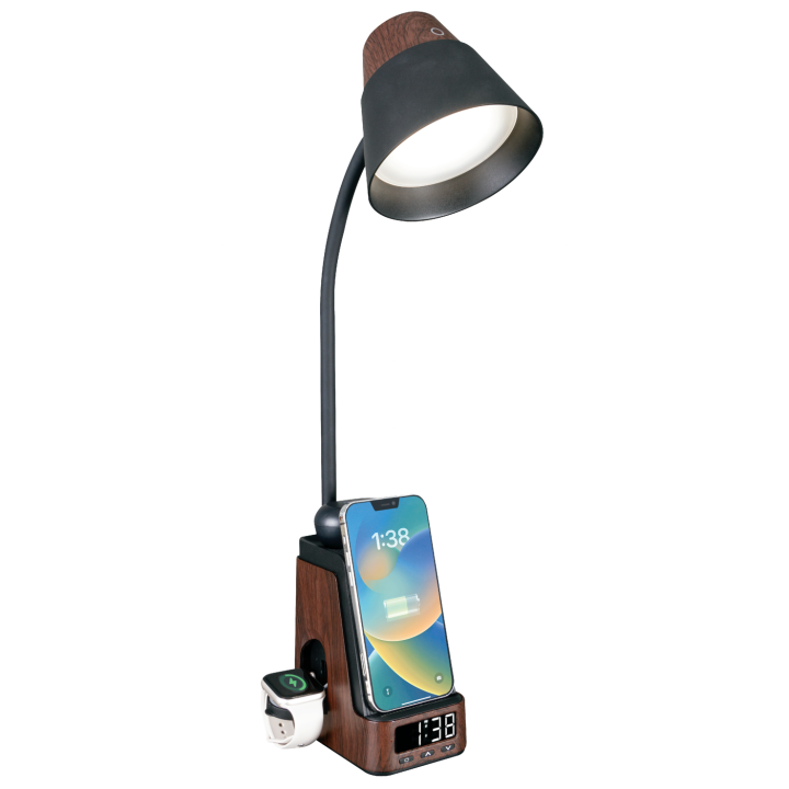 Immax IDEAL LED Table Lamp with QI Charging CCT Dark Wood/Black