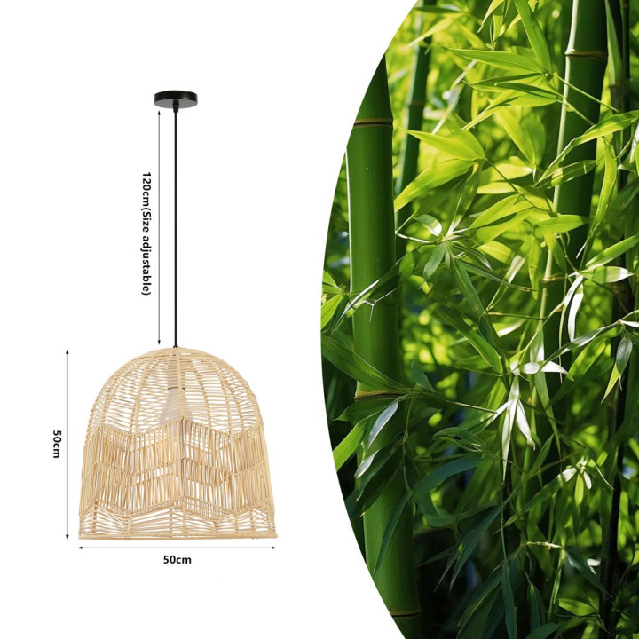 Immax BOHO PELO Design Pendant Luminaire D50cm E27 Natural Rattan Black 08263L