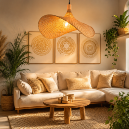 Immax 08289L BOHO SOMBRERO Design Pendant Luminaire D70cm, E27, Natural Rattan
