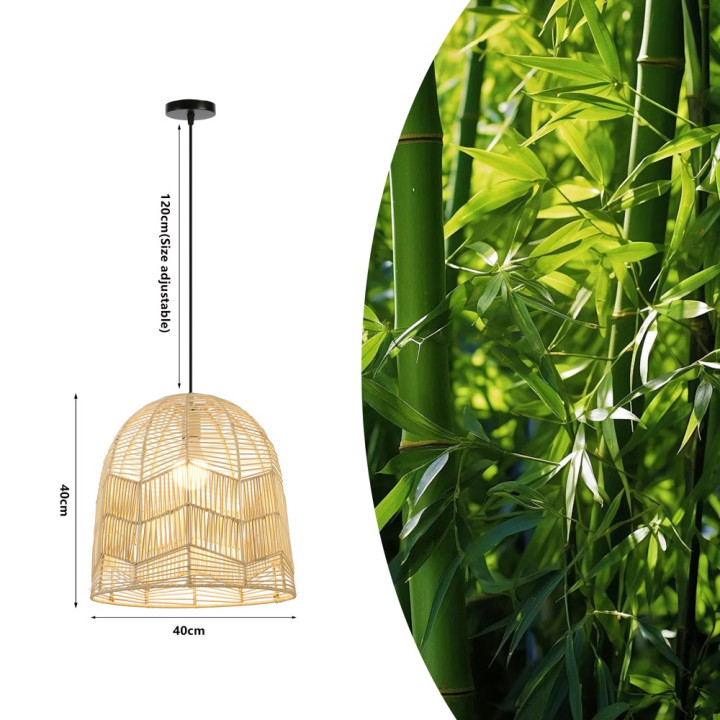 Immax 08262L BOHO PELO Pendant Light, E27, Natural Rattan, D40cm