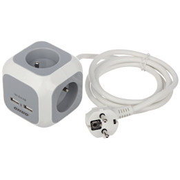 ORNO OR-AE-13144 Power Strip with 4 AC Outlets and 2 USB-A Ports, 5V, Surge Protection, Extension Lead for Home Office