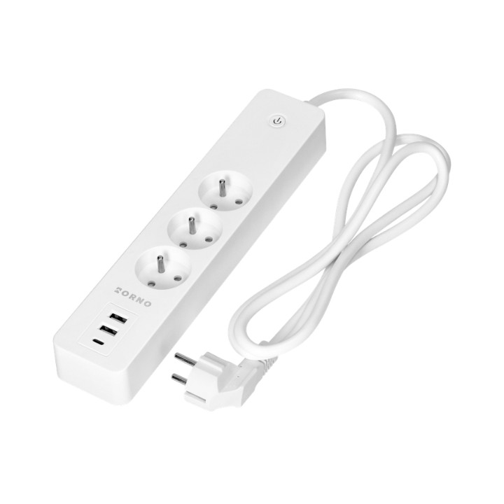 ORNO OR-SH-17520/W Smart Power Strip – 3 Schuko Outlets + 2 USB-A + 1 USB-C, 1.8m Cable, Wi-Fi, White
