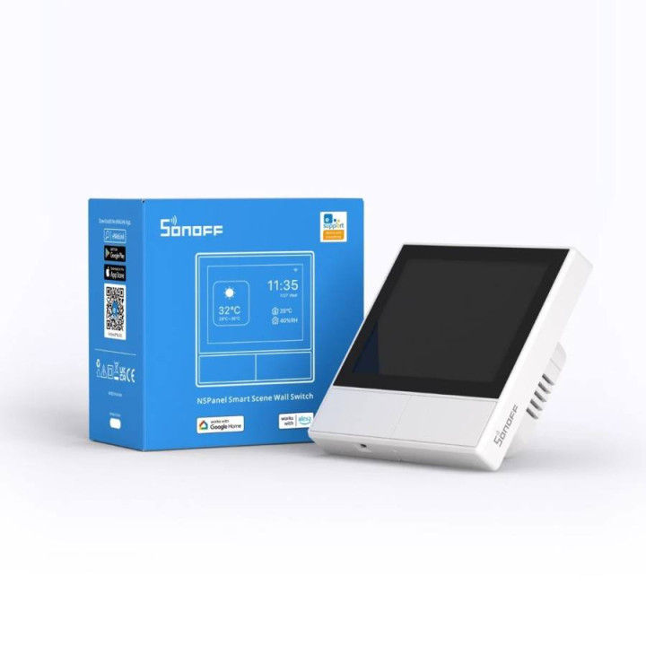 2 taustiņu Wi-Fi viedais sienas slēdzis ar LED paneli Sonoff NSPanel, balts