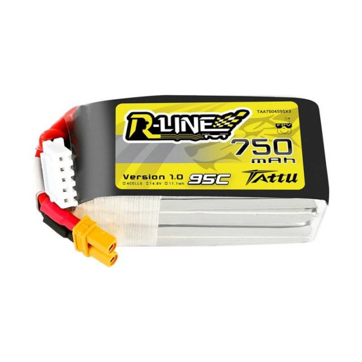 Tattu R-Line 750mAh 14.8V 95C 4S1P XT30 LiPo Battery (TAA7504S95X3)