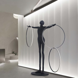 Immax SILUETTE Ring 210 cm – Sculptural Floor Lamp, Fiberglass, Black, LED SMART 90W