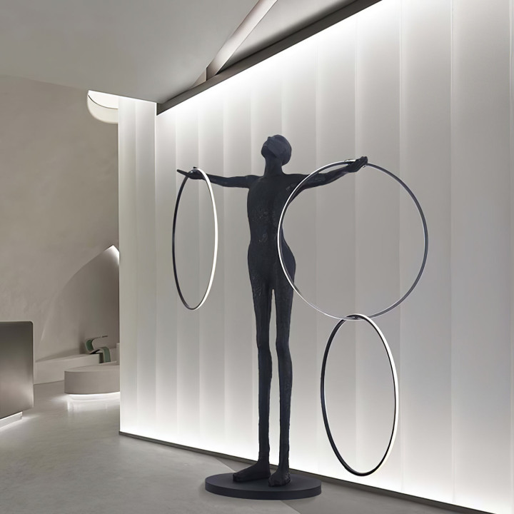 Immax SILUETTE Ring 210 cm – Sculptural Floor Lamp, Fiberglass, Black, LED SMART 90W