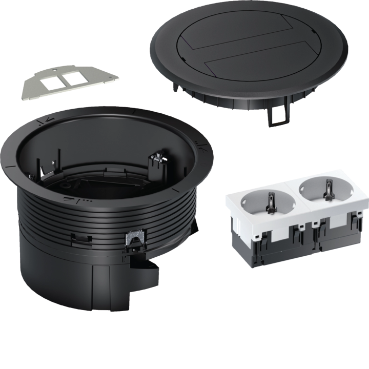 Hager BSR02D03 Floor Socket with Hinged Cover, 9005 Black