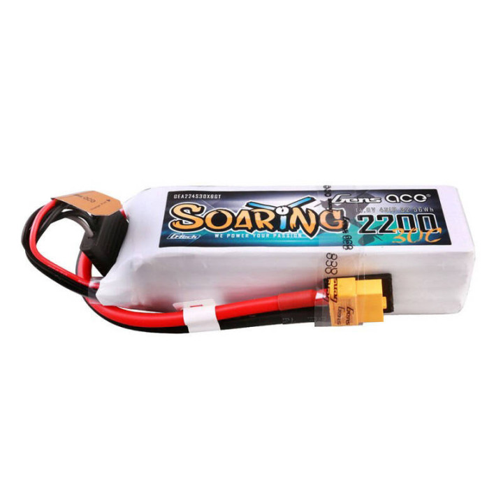 Gens ace G-Tech Soaring 2200mAh 14.8V 30C 4S1P LiPo Battery Pack with XT60