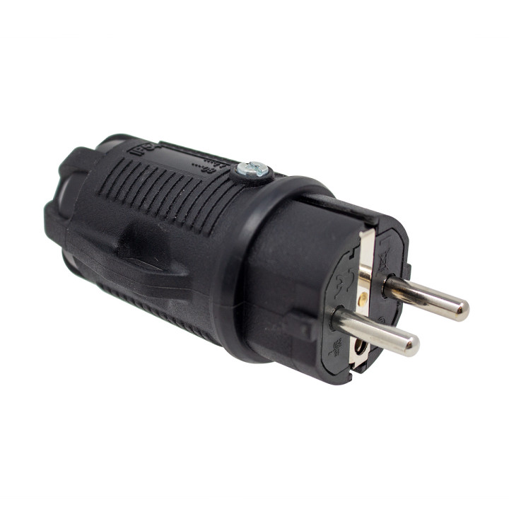 PRO rubber, black plug 2P+E 16A 250V IP54