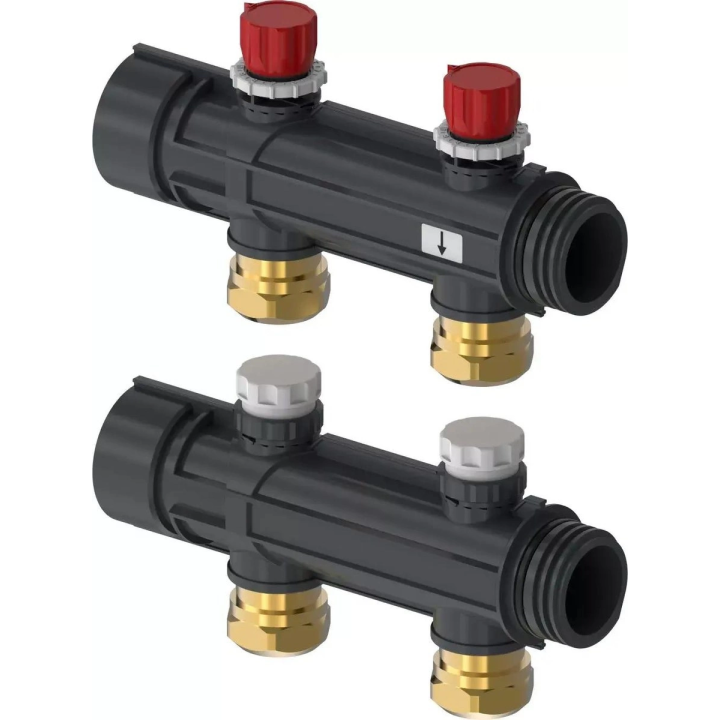 Uponor Magna rozdzielacz dwudrogowy segment 2x25mm PE-Xa 25x2,3 zawory regulacyjne złącze 25x2,3