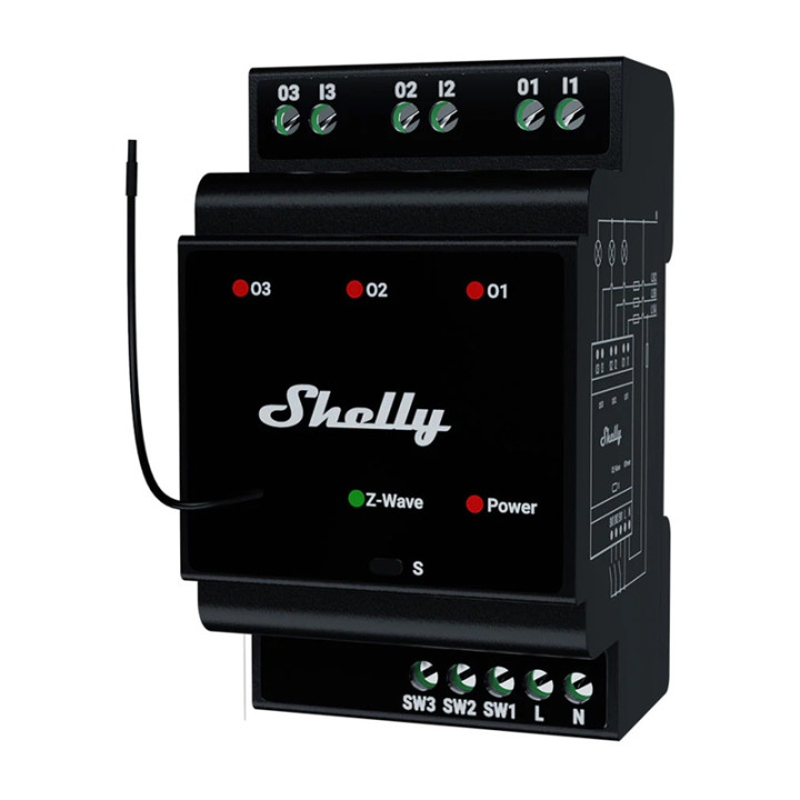 Shelly Wave Pro 3 Z-Wave 3-Channel DIN Rail Relay