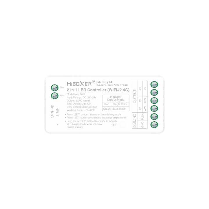 LED Controller 2in1 MONO/CCT 12-24VDC 12A WiFi SW2 (FUT035W+)