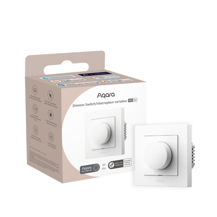 Aqara H2 Dimmer EU Smart Wall Switch, Zigbee + Thread, 2-Channel, 200W, White