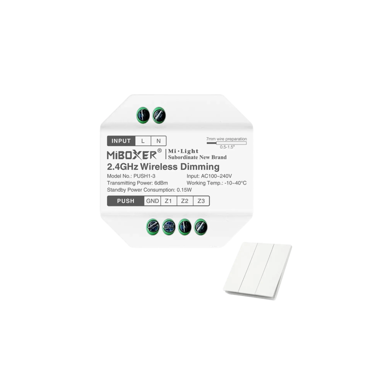 Wireless 2.4GHz MONO 3-zone 100-230V Relay PUSH1-3