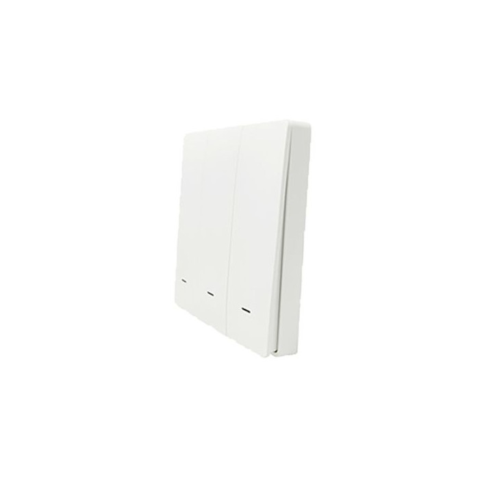 SmartWise BRFW3, a 3-button wireless RF wall switch, with white front panel