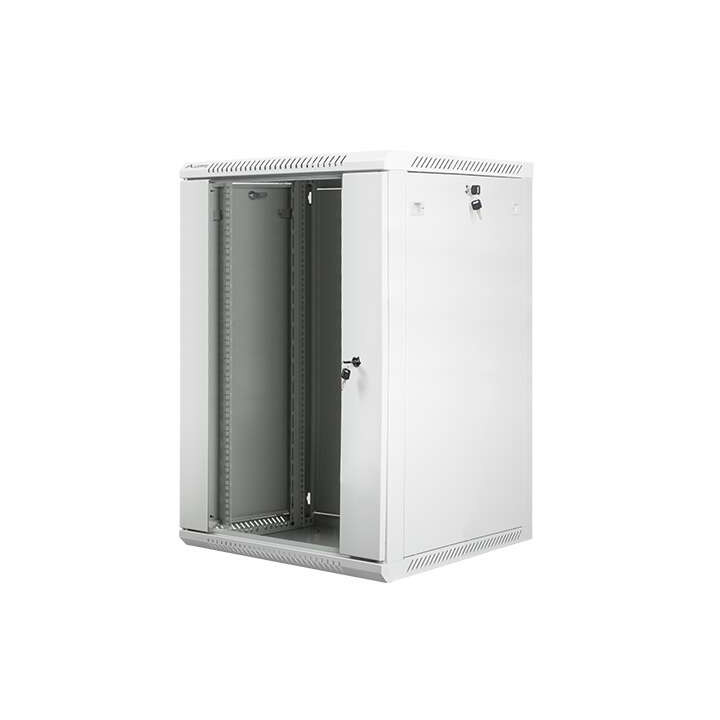 Lanberg :: Szafa Rack 19” do montażu na ścianie 18U/600X600 (płaska) V2 Szare szklane drzwi