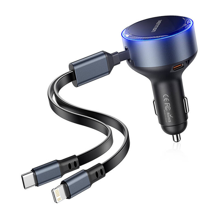 Vention FFOB0 USB-C Car Charger with Built-in USB-C & Lightning Cables 30W